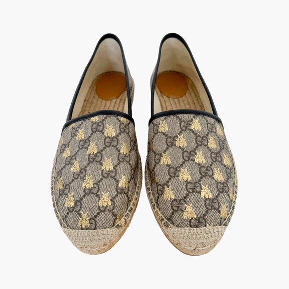 Gucci Pilar GG Bee Espadrille Flats EU 42 US 12 Beige Supreme Canvas Slip On - Picture 2 of 12